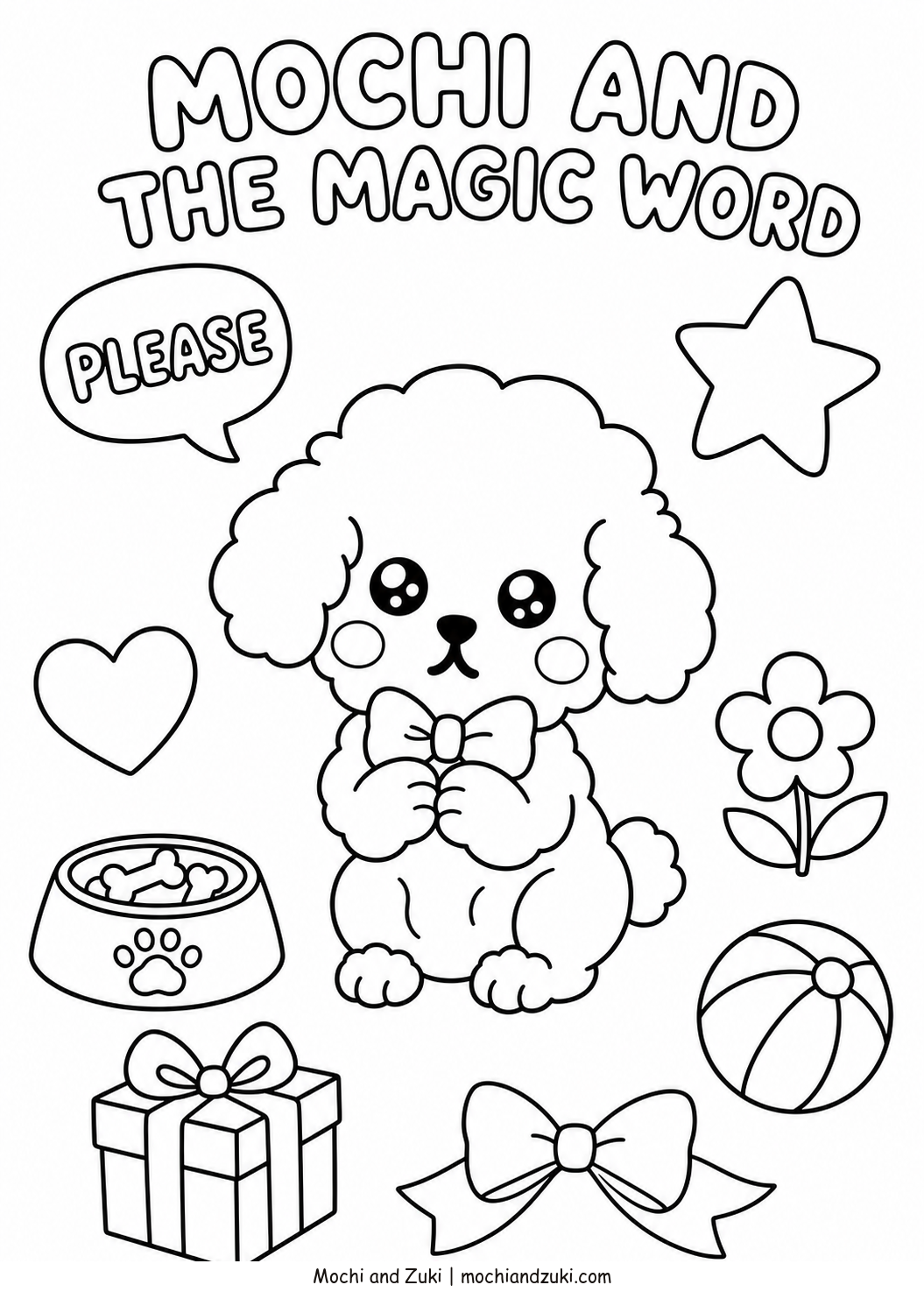 Mochi and the Magic Word Colouring Page 1 preview