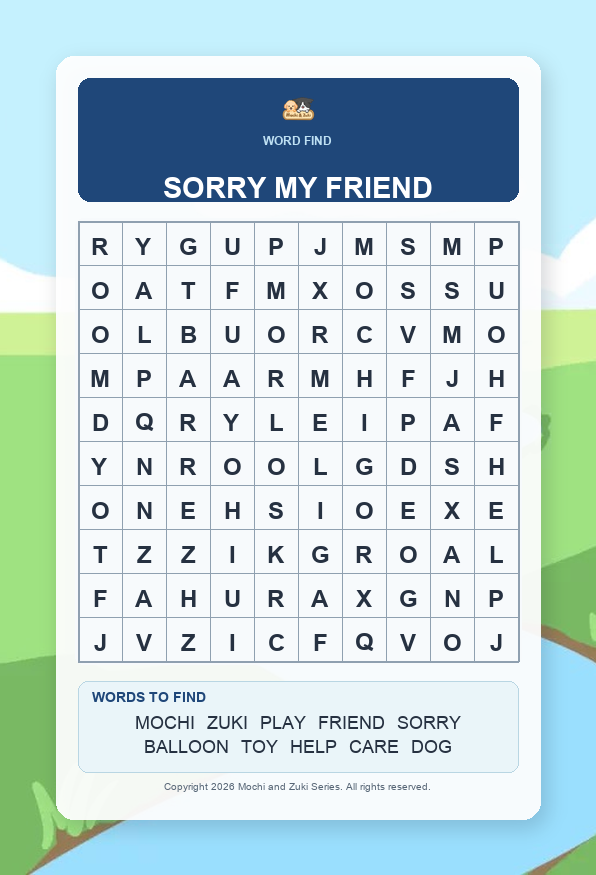Sorry My Friend Word Find preview