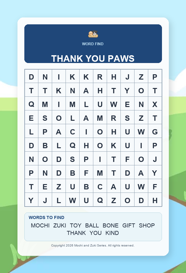 Thank You Paws Word Find preview